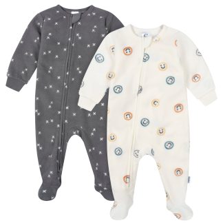 2-Pack Baby & Toddler Boys Smiley Faces Footed Fleece Pajamas