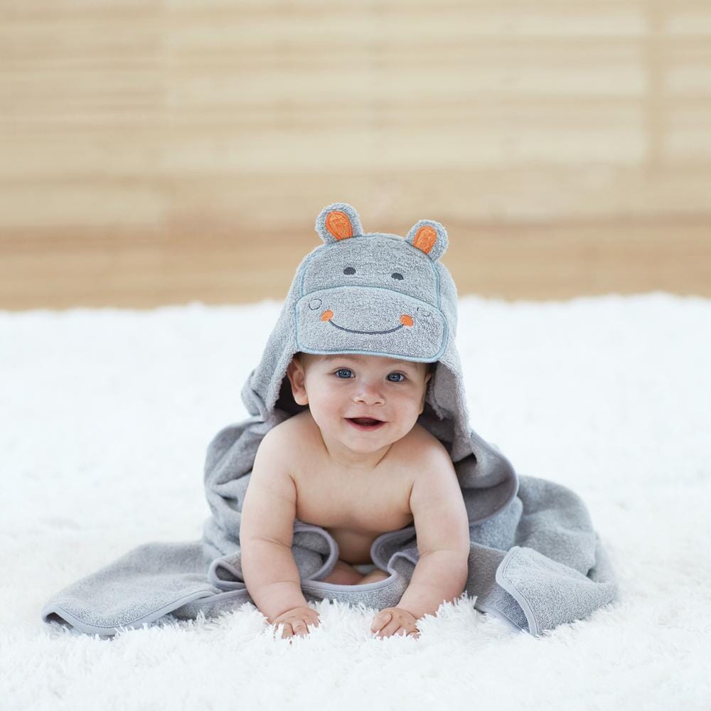 Embroidered Grey Hippo Hooded Bath Wrap - Image 2