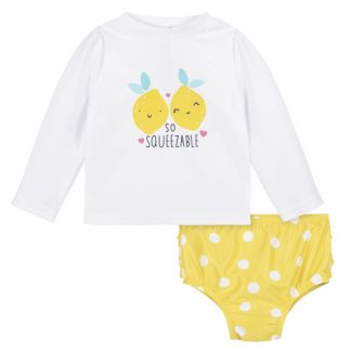2-Piece Baby & Toddler Girls UPF 50+ Lemon Squeeze Rash Guard & Swim Bottoms Set