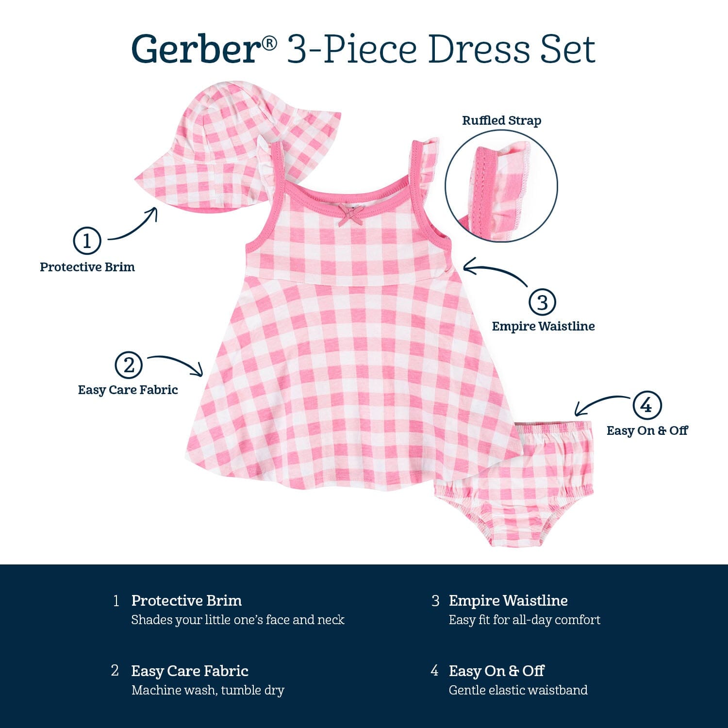 3-Piece Baby & Toddler Girls Summer Blossom Dress, Diaper Cover & Sun Hat Set - Image 8