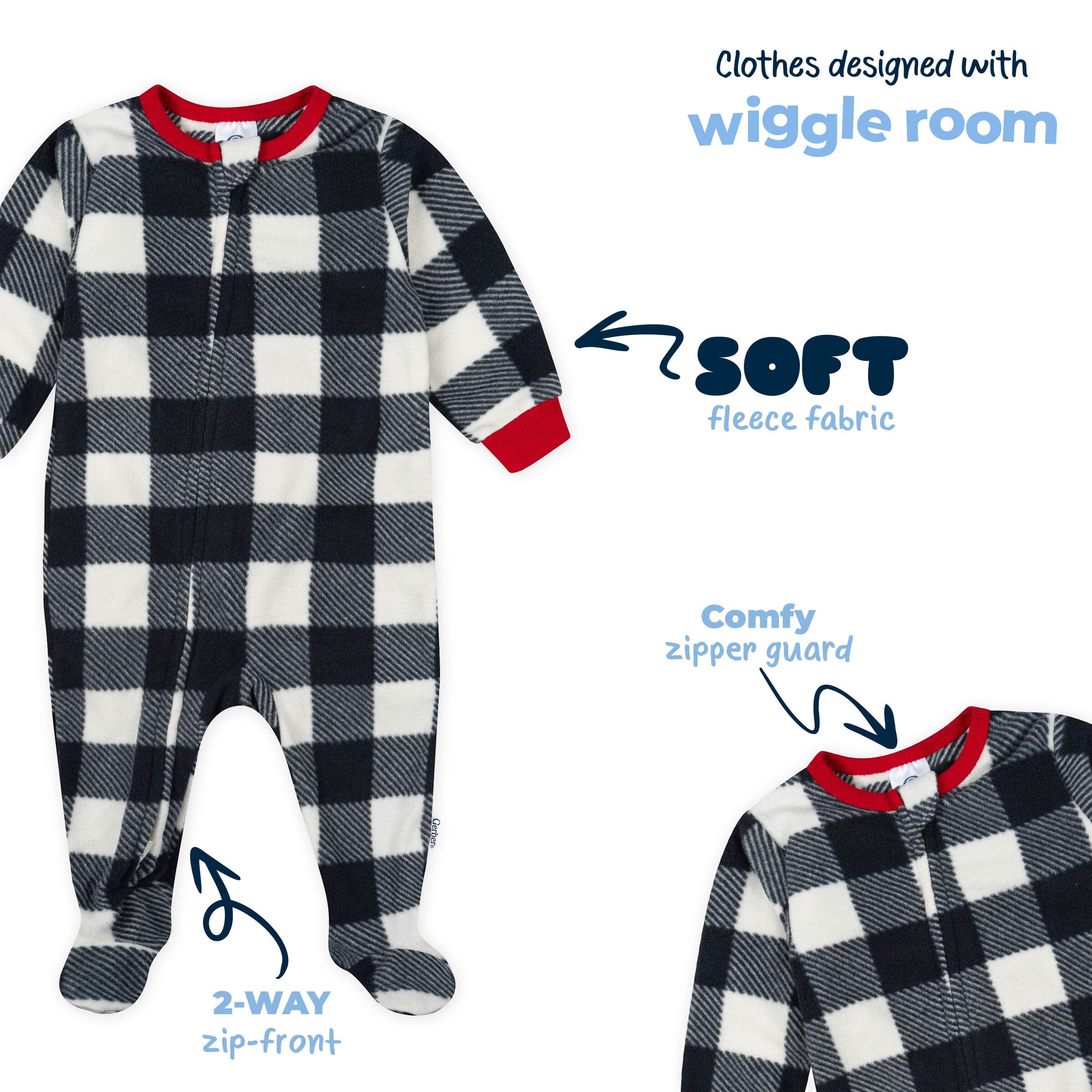 Baby & Toddler Neutral Gingham Footed Fleece Pajamas - Image 7