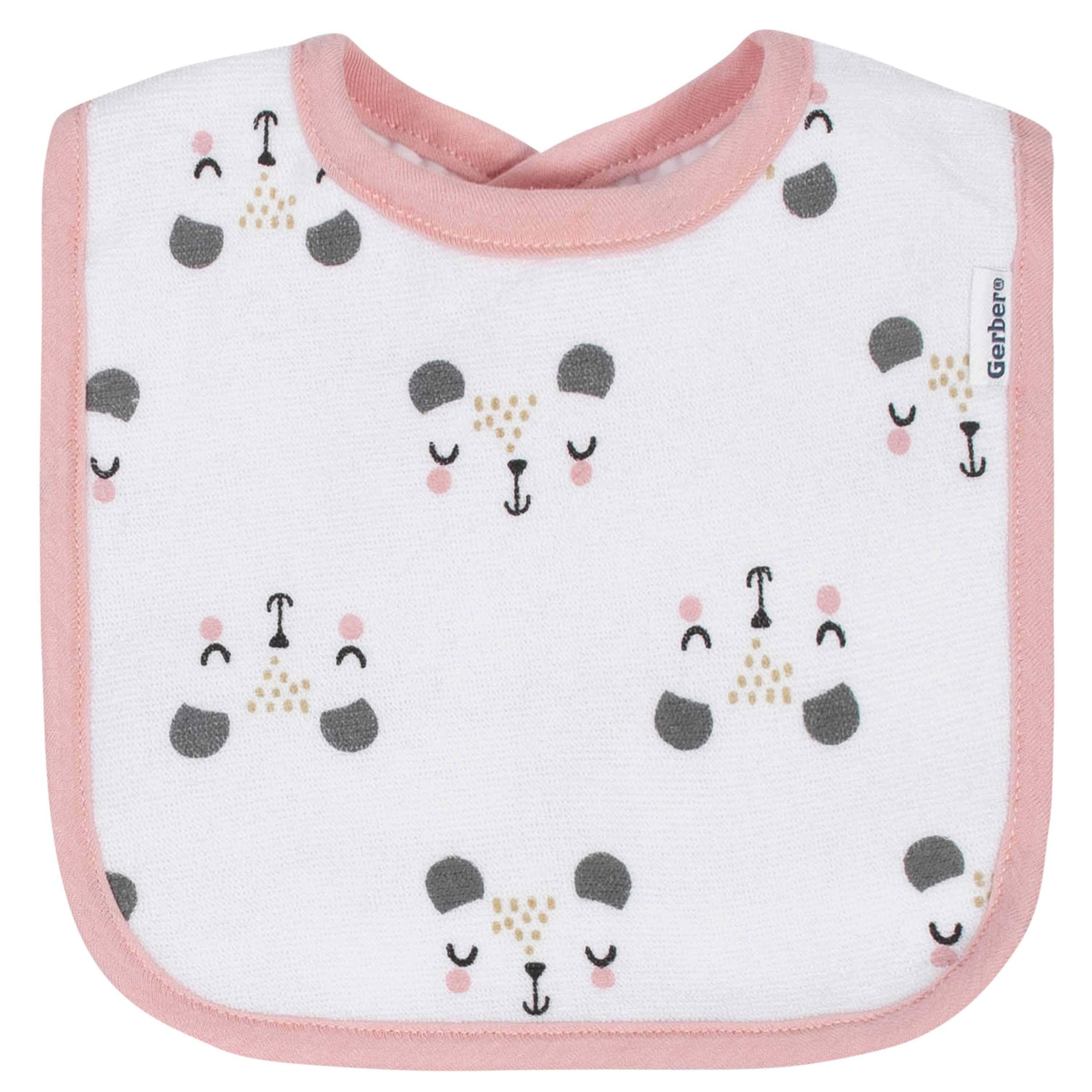 6-Piece Baby Girls Bear Terry Bibs & Burp Cloths Set - Image 3