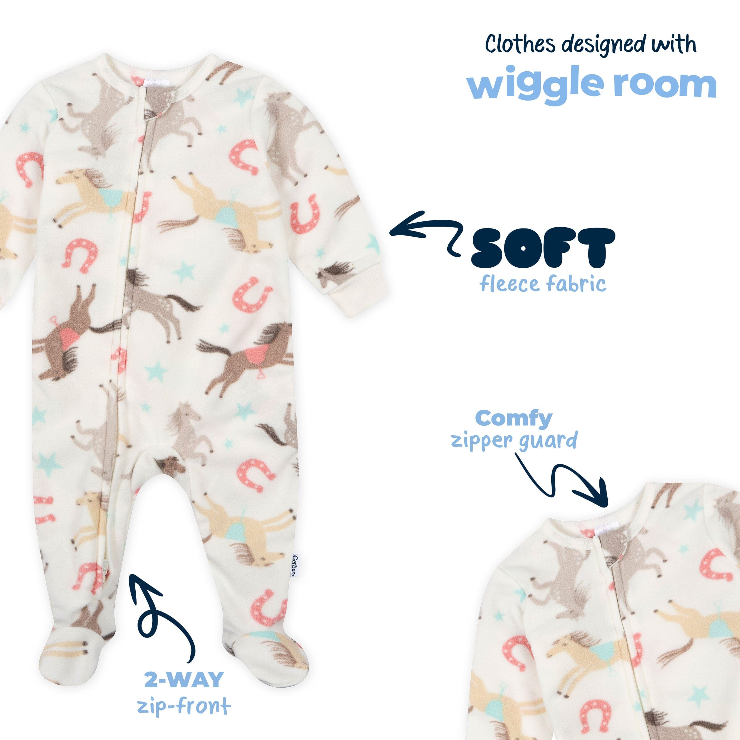Baby & Toddler Girls Horses Footed Fleece Pajamas - Image 5