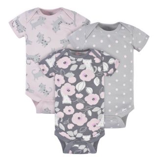 3-Pack Baby Girls Comfy Stretch Floral Leopard Short Sleeve Onesies® Bodysuits