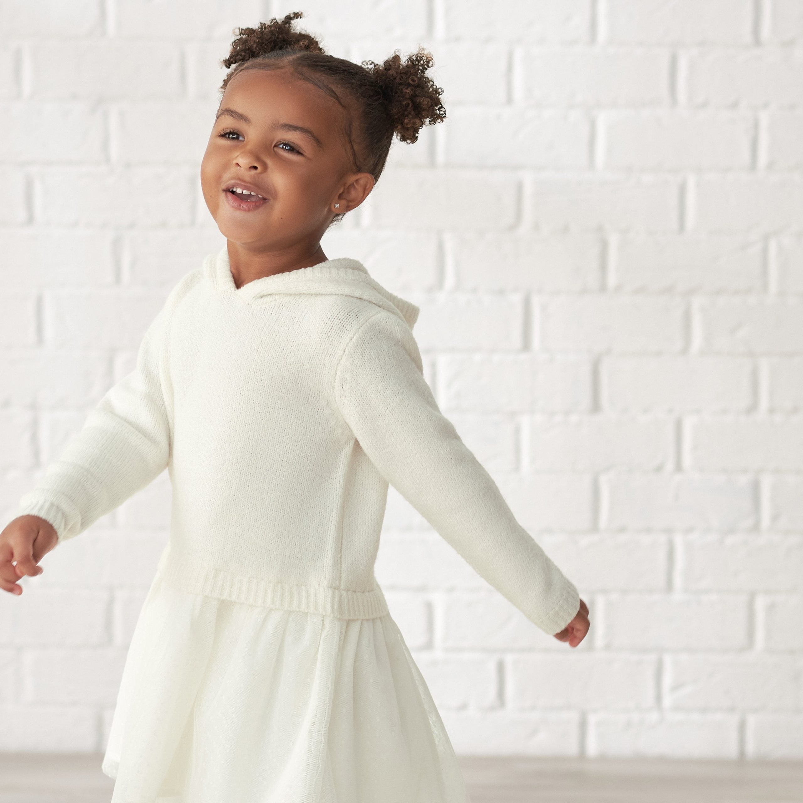 Infant & Toddler Girls White Sweater Dress With Tulle Skirt - Image 2