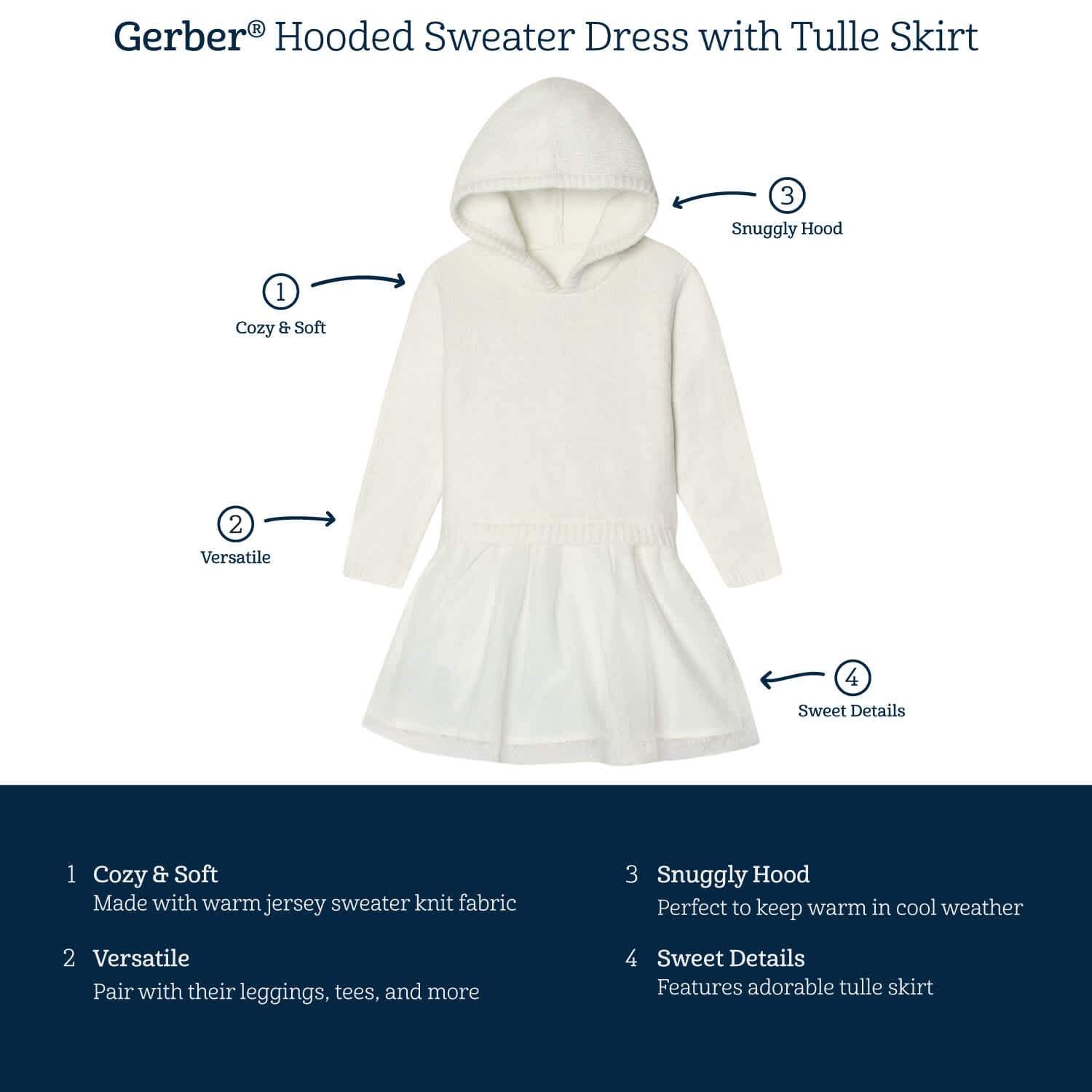Infant & Toddler Girls White Sweater Dress With Tulle Skirt - Image 8