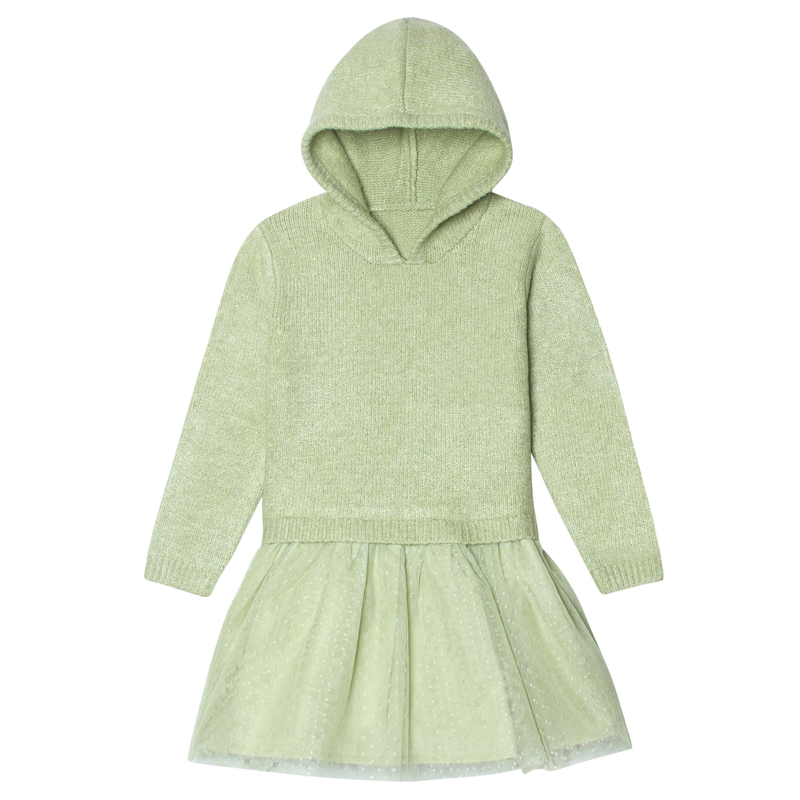 Infant Girls Green Sweater Dress With Tulle Skirt, 12M