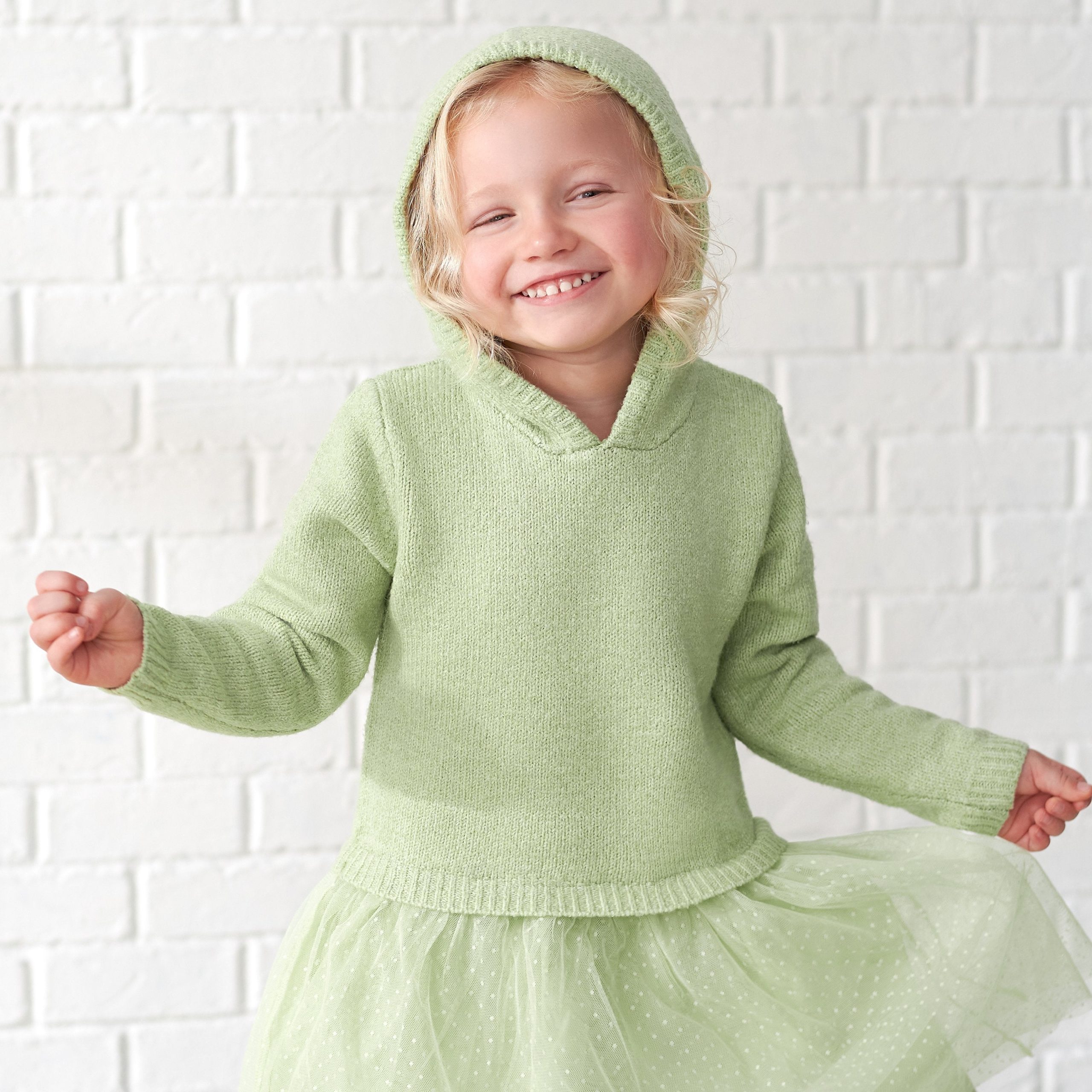 Infant Girls Green Sweater Dress With Tulle Skirt, 12M - Image 2