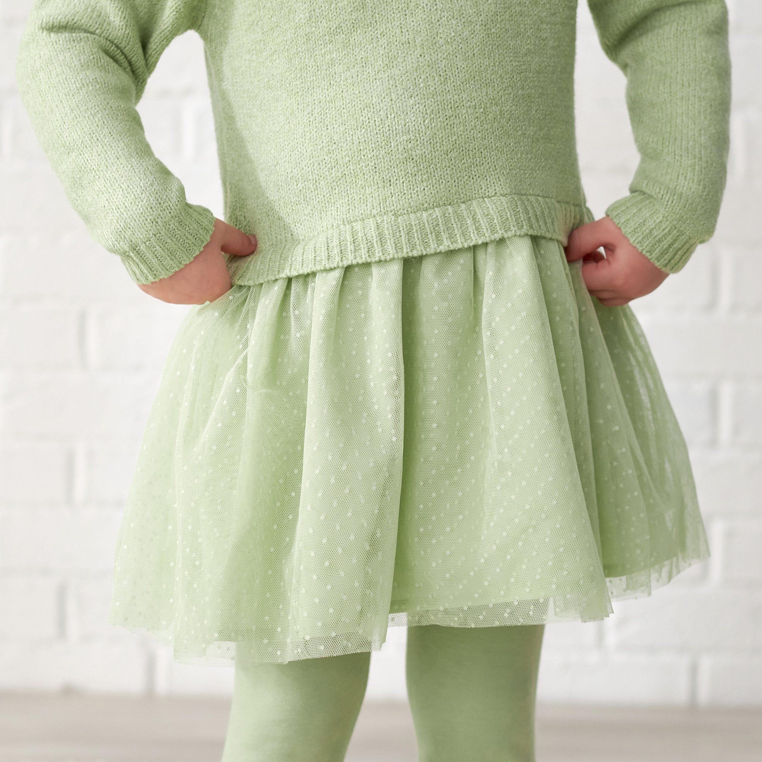 Infant Girls Green Sweater Dress With Tulle Skirt, 12M - Image 4
