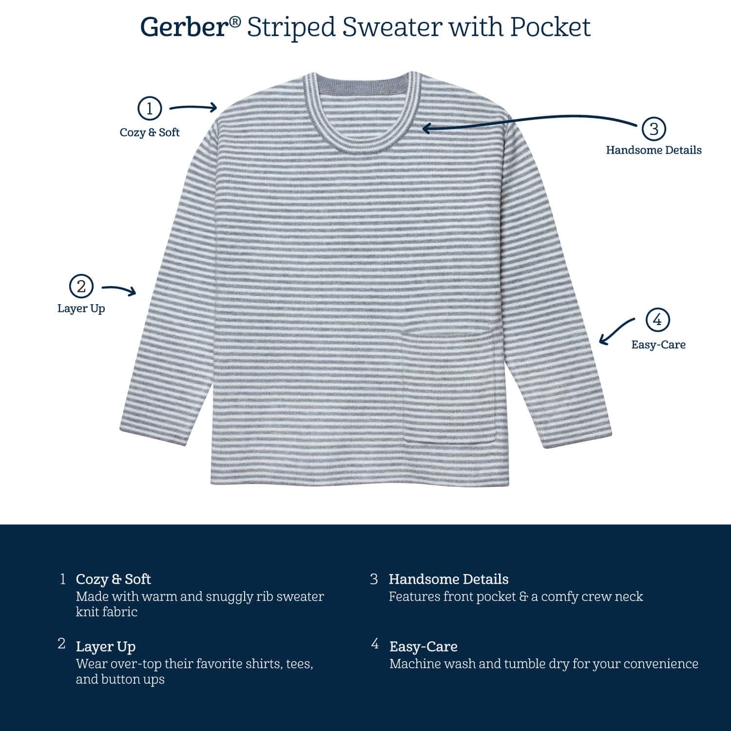 Infant & Toddler Boys Oatmeal Heather Striped Sweater with Pocket - Image 4