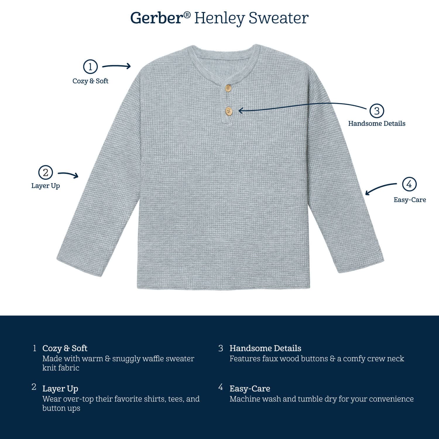 Infant & Toddler Boys Oatmeal Heather Henley Sweater - Image 4
