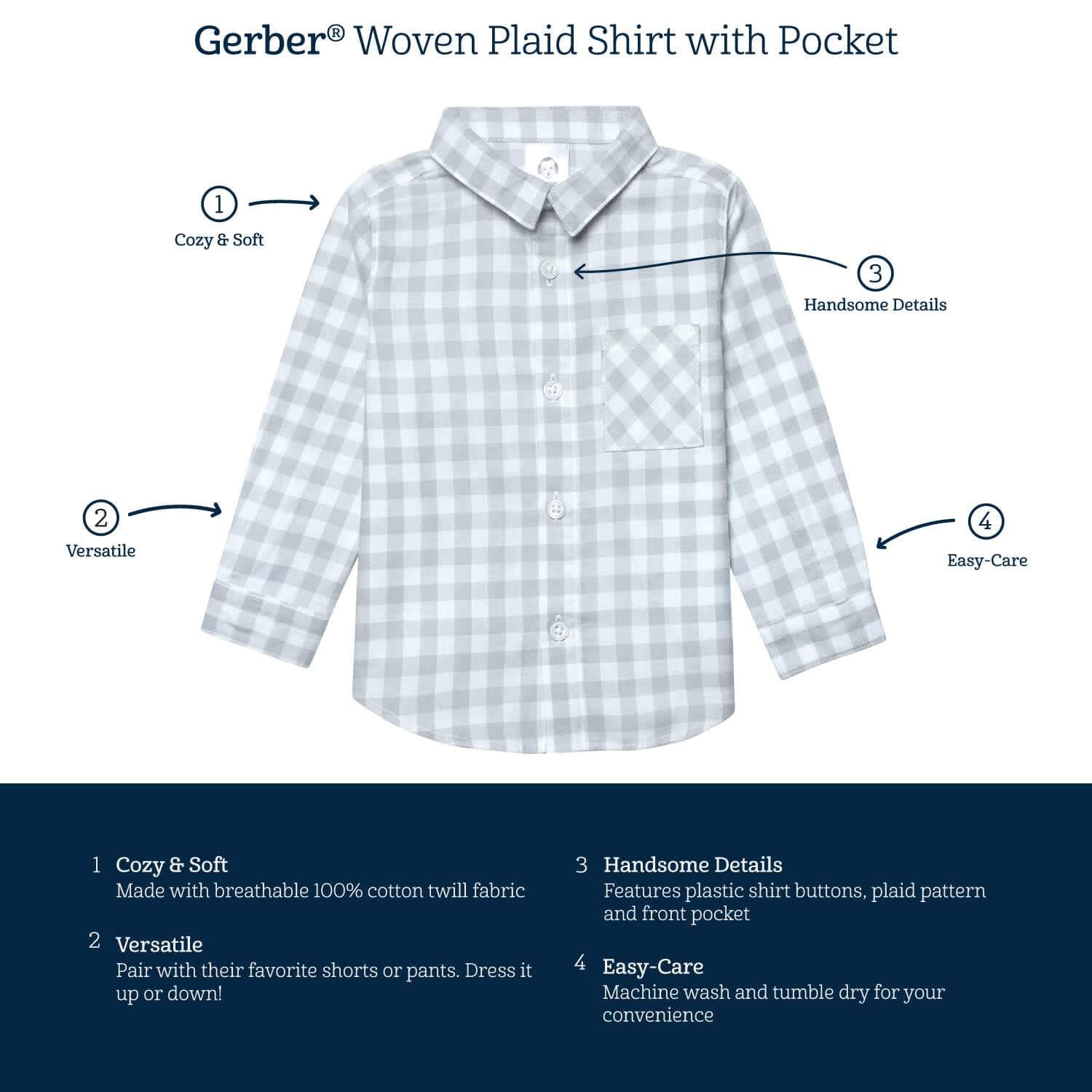 Infant & Toddler Boys Gray Plaid Woven Plaid Shirt - Image 5