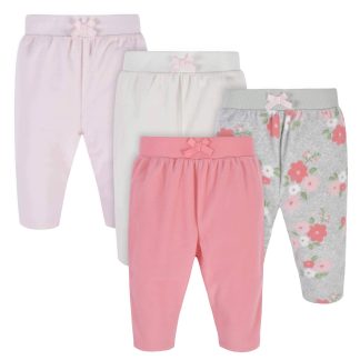 4-Pack Baby Girls Floral Microfleece Pants