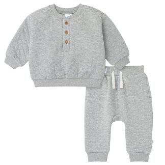 2-Piece Baby Boys Grey Quilted Top & Jogger Set
