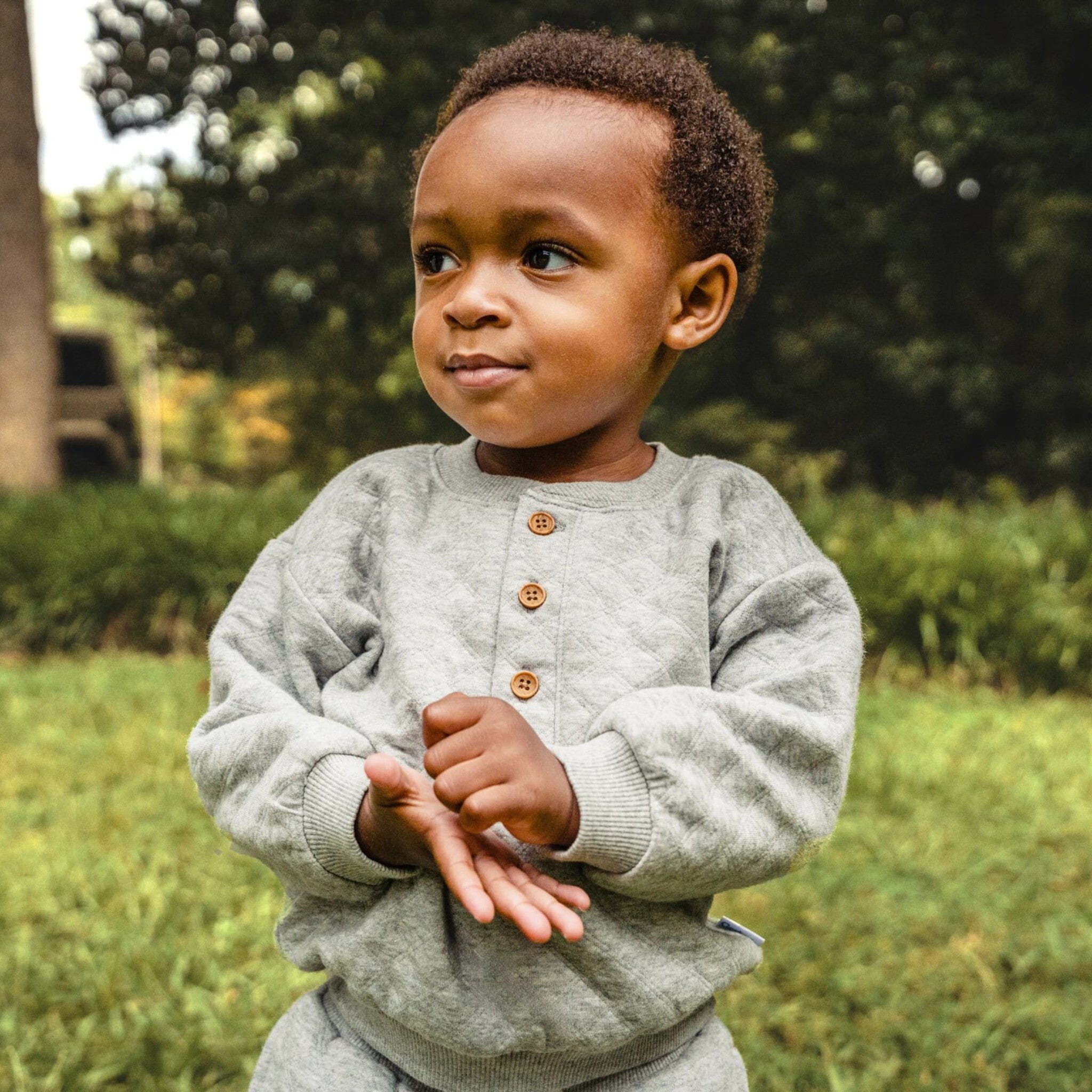 2-Piece Baby Boys Grey Quilted Top & Jogger Set - Image 2