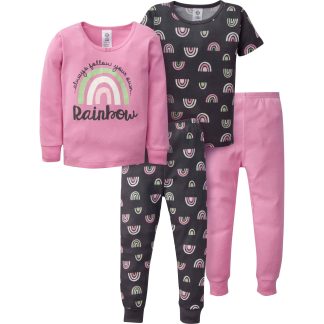 4-Piece Baby Girls Rainbow Snug Fit Cotton Pajamas, 12M