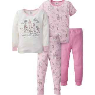 4-Piece Infant & Toddler Girls Castle Snug Fit Cotton Pajamas