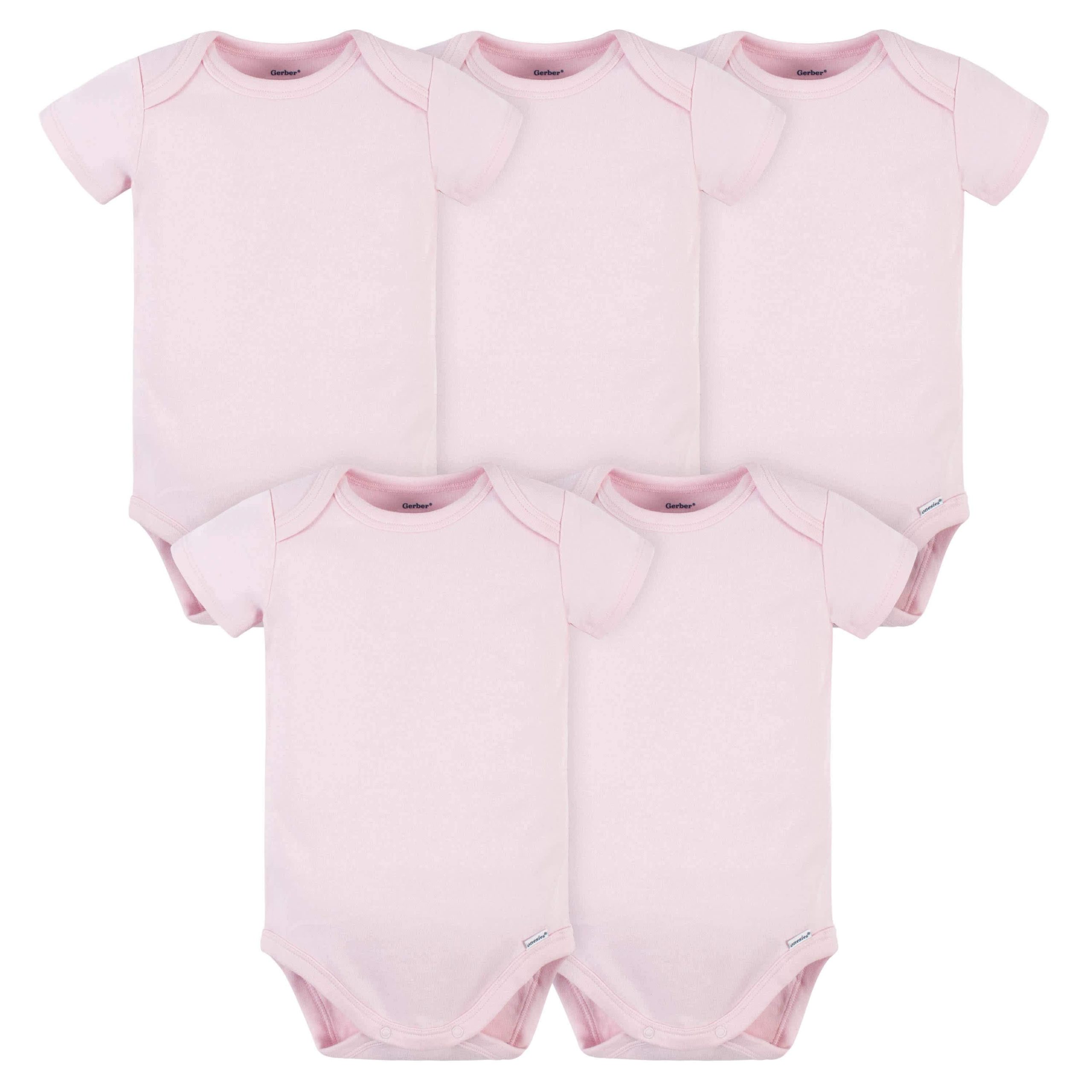 5-Pack Baby Light Pink Premium Short Sleeve Onesies® Bodysuits