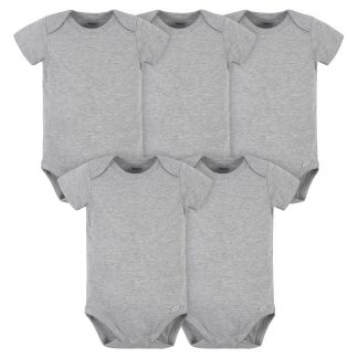 5-Pack Baby Heather Grey Premium Short Sleeve Onesies® Bodysuits