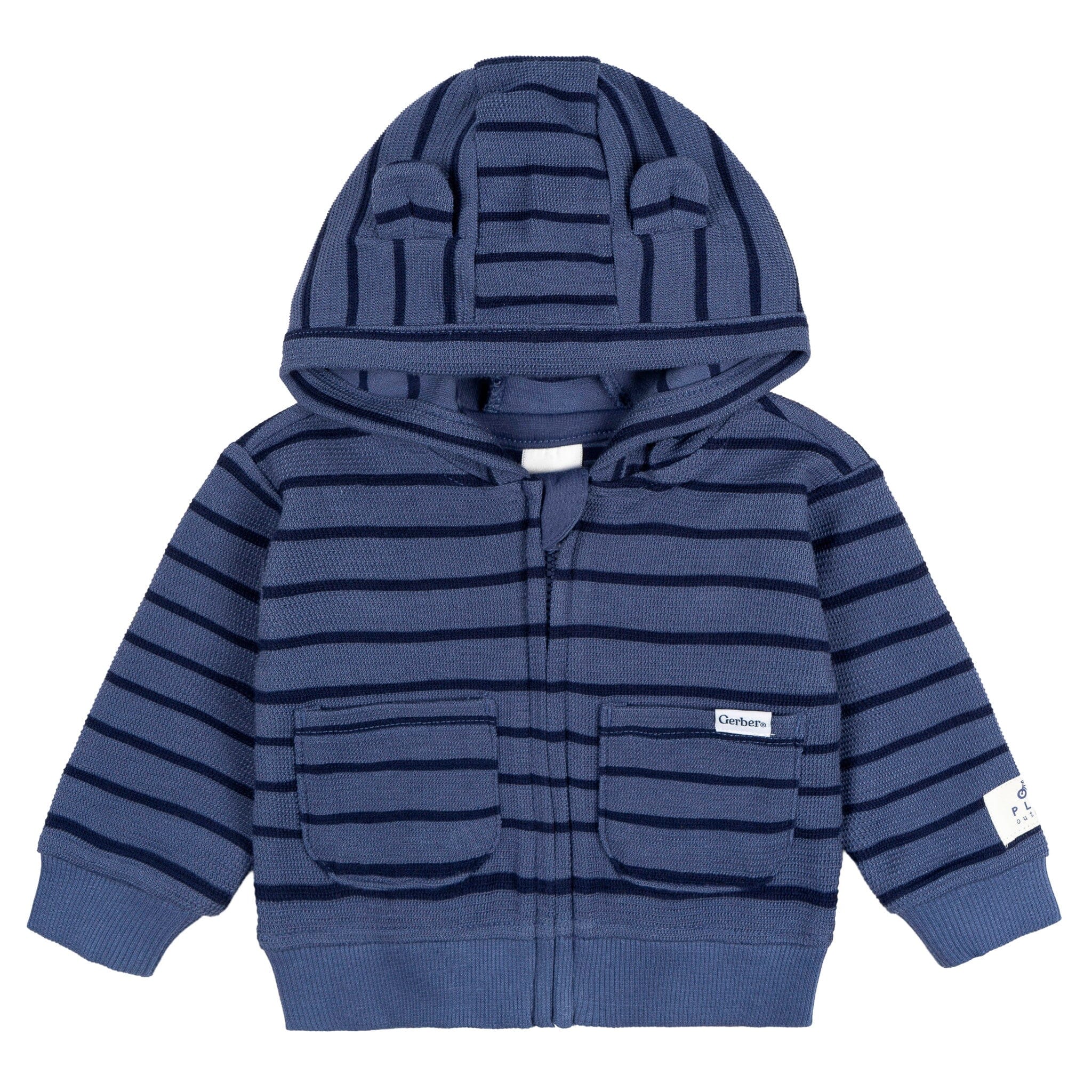 2-Piece Baby Boys Blue Stripe Hooded Jacket & Jogger Set - Image 3