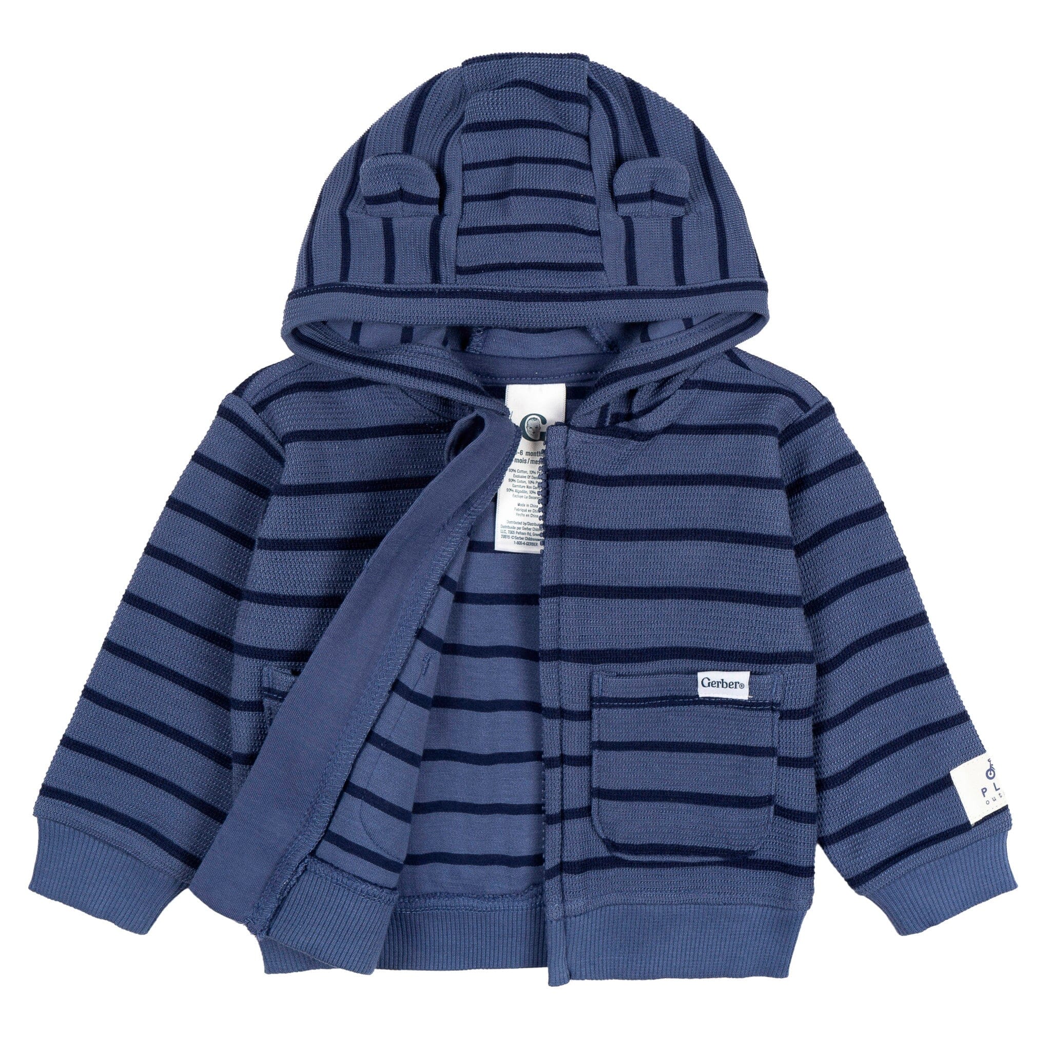 2-Piece Baby Boys Blue Stripe Hooded Jacket & Jogger Set - Image 4