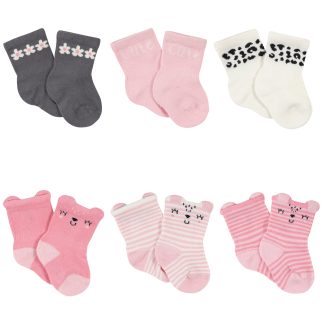 6-Pack Baby Girls Leopard Wiggle Proof® Jersey Crew Socks