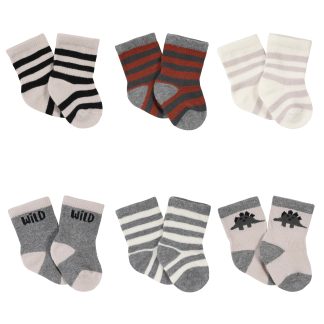 6-Pack Baby Boys Dino Wiggle Proof® Jersey Crew Socks