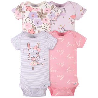 4-Pack Baby Girls Bunny Ballerina Short Sleeve Onesies® Bodysuits
