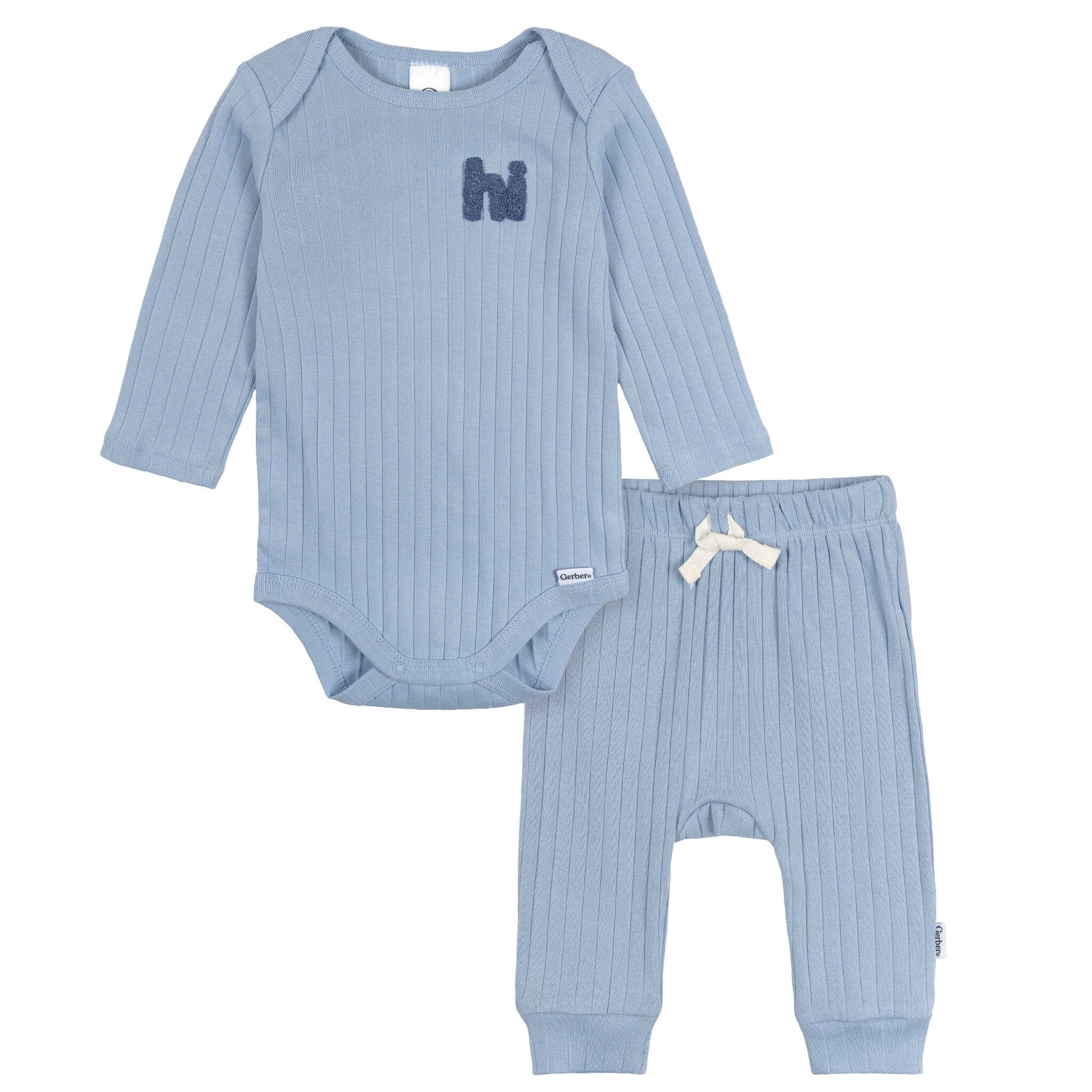 2-Piece Baby Boys Blue Bodysuit and Pant Set