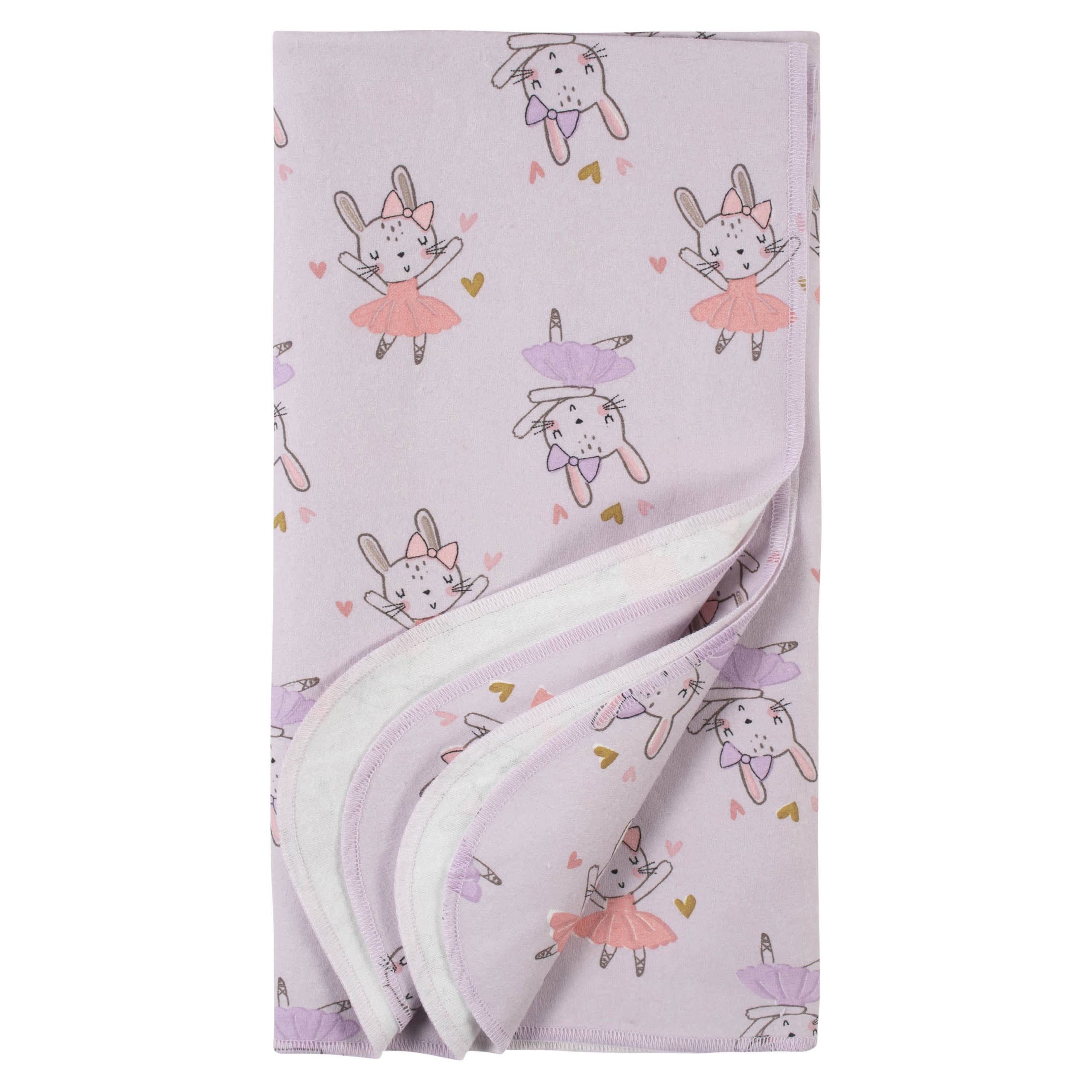 4-Pack Girls Bunny Ballerina Flannel Receiving Blankets - Image 4