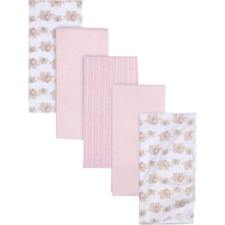 5-Pack Baby Girls Elephants Flannel Receiving Blankets