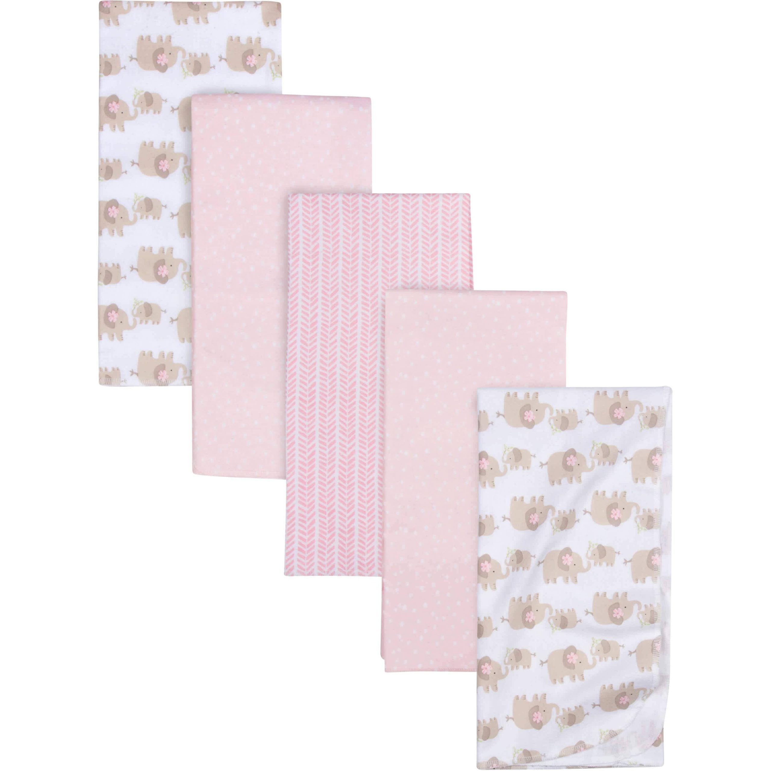 5-Pack Baby Girls Elephants Flannel Receiving Blankets