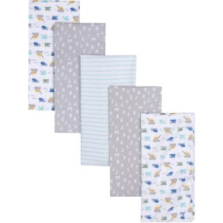 5-Pack Baby Boys Construction Trucks Flannel Receiving Blankets