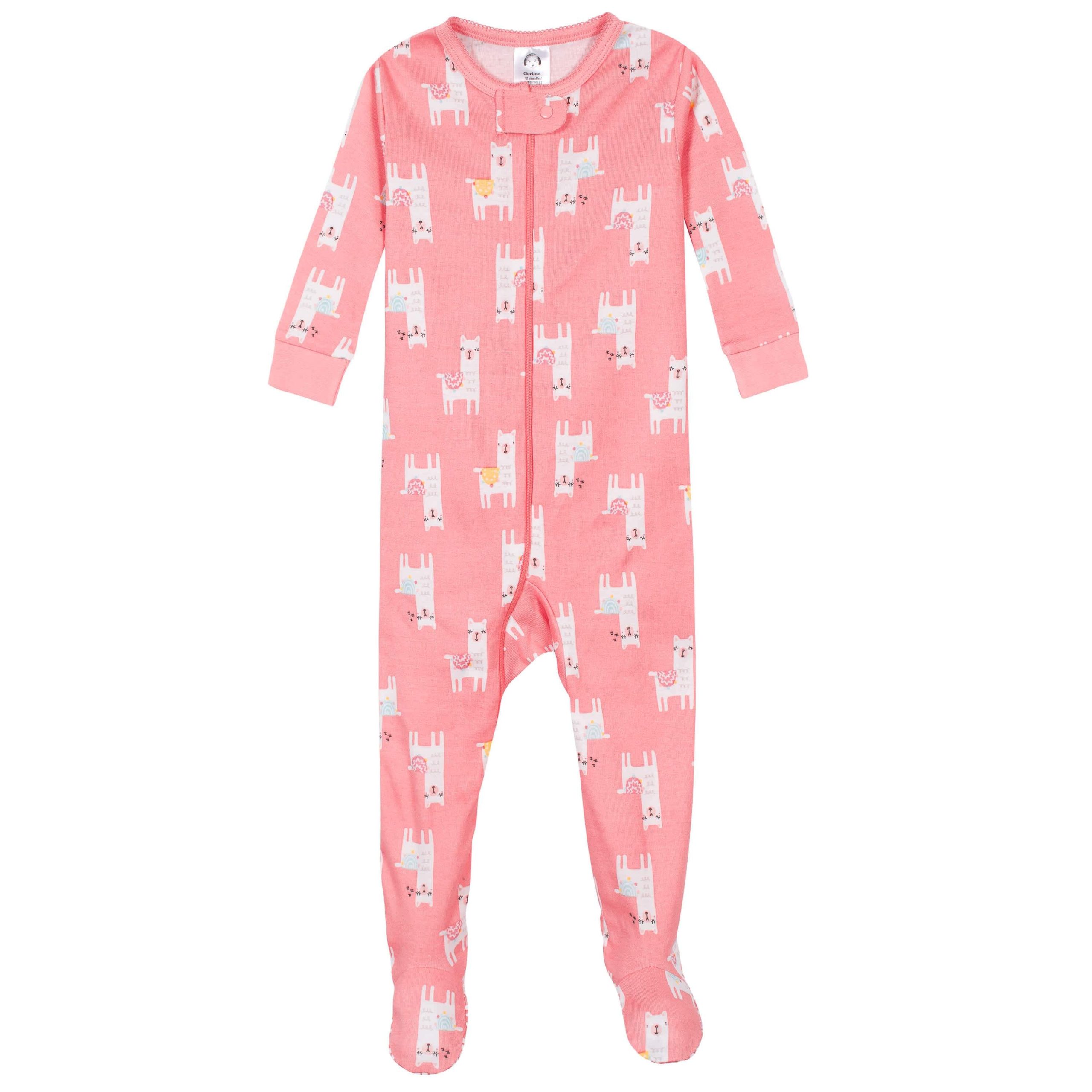 4-Pack Baby & Toddler Girls Llamas & Love Snug Fit Footed Cotton Pajamas - Image 4