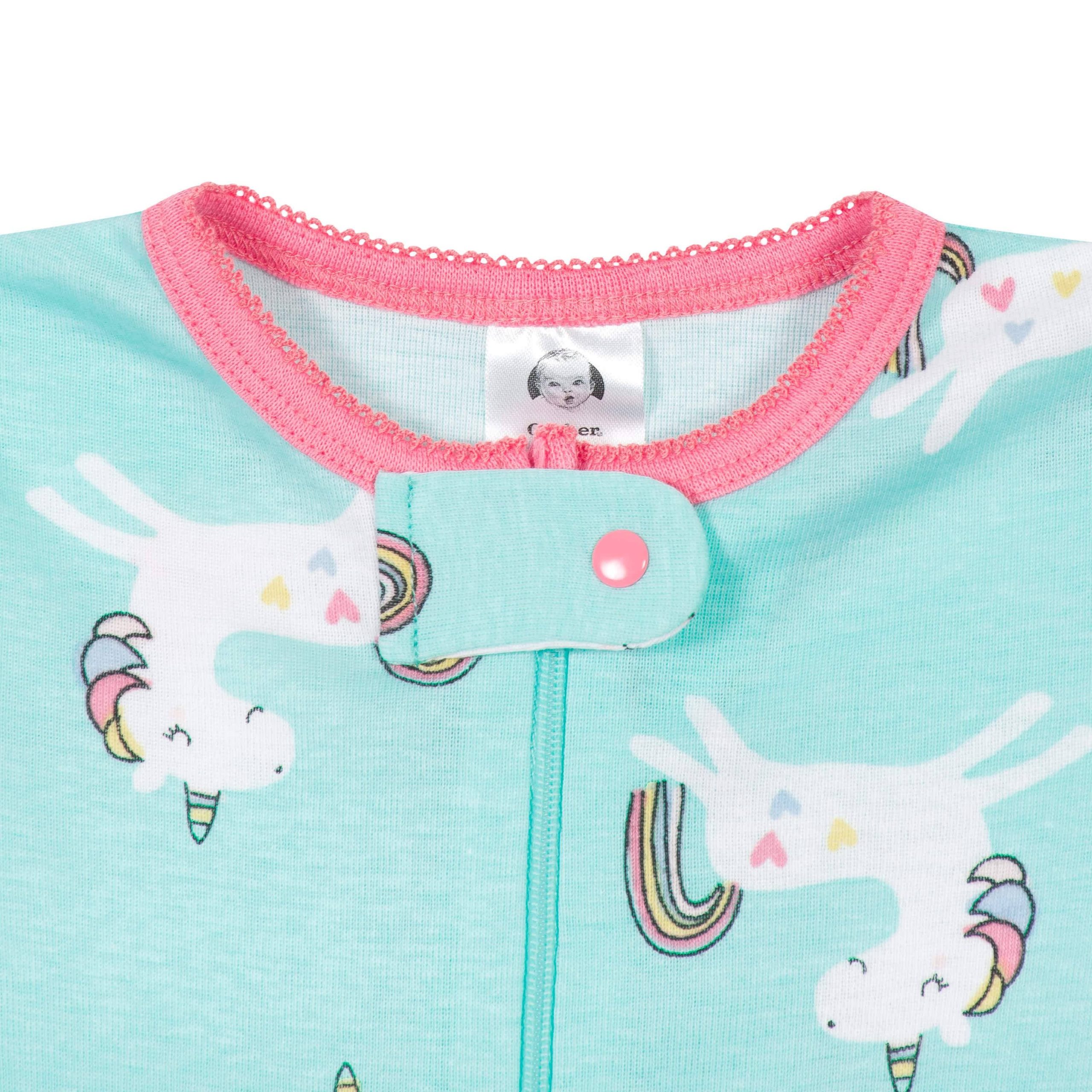 2-Pack Baby & Toddler Girls Unicorns Snug Fit Footed Cotton Pajamas - Image 4