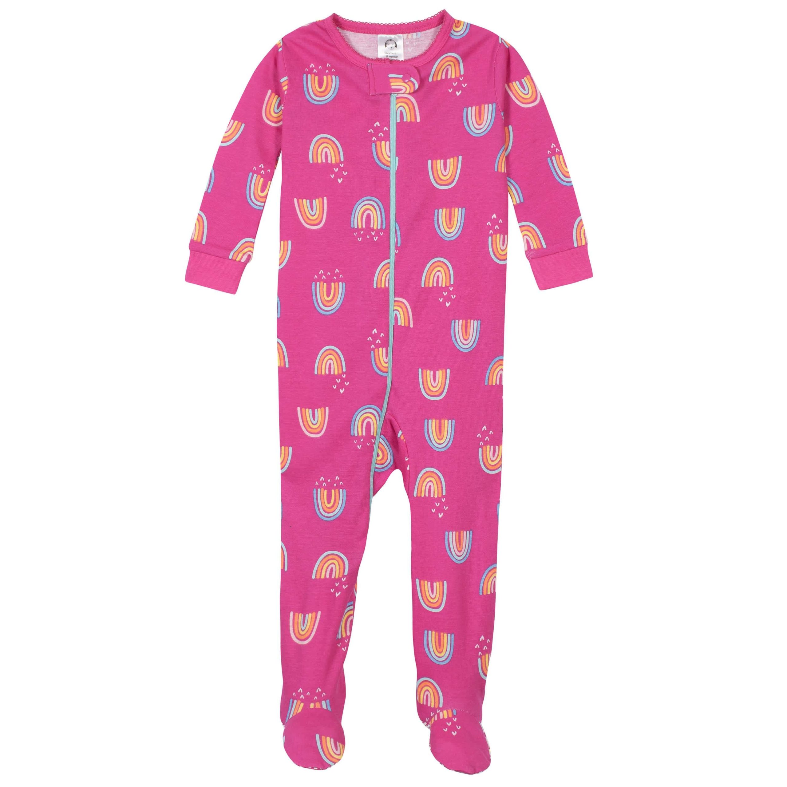 2-Pack Baby & Toddler Girls Rainbows Snug Fit Footed Cotton Pajamas - Image 4