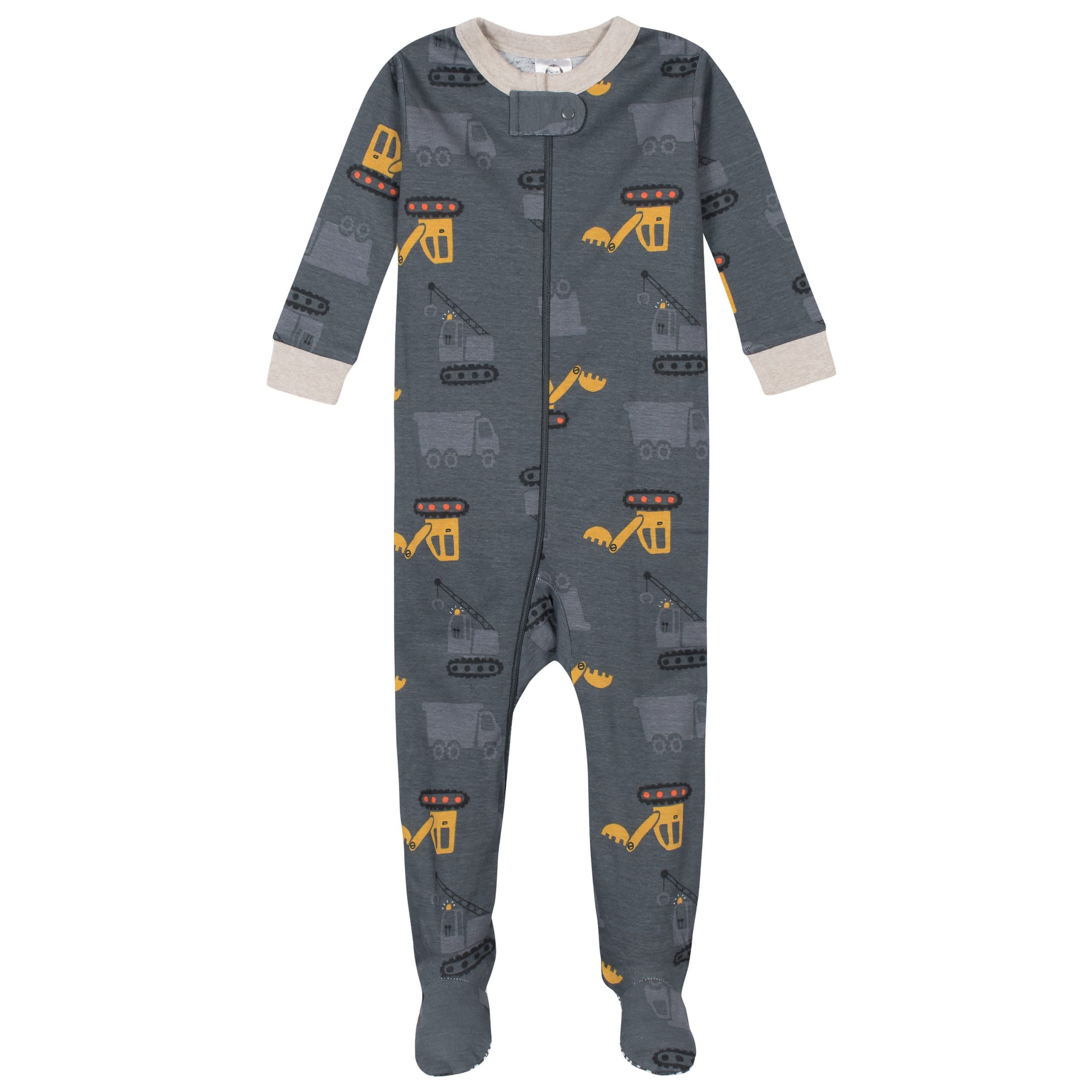 2-Pack Baby & Toddler Boys Construction Trucks Snug Fit Footed Cotton Pajamas - Image 2
