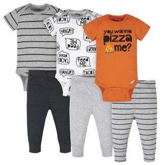 6-Piece Baby Boys Pizza Onesies® Brand Bodysuits & Pants Set