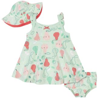 3-Piece Toddler Girls Pear Dress, Diaper Cover & Sun Hat Set, 5T