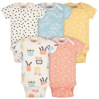 5-Pack Baby Girls Comfy Stretch Flower Pot Short Sleeve Onesies® Bodysuits
