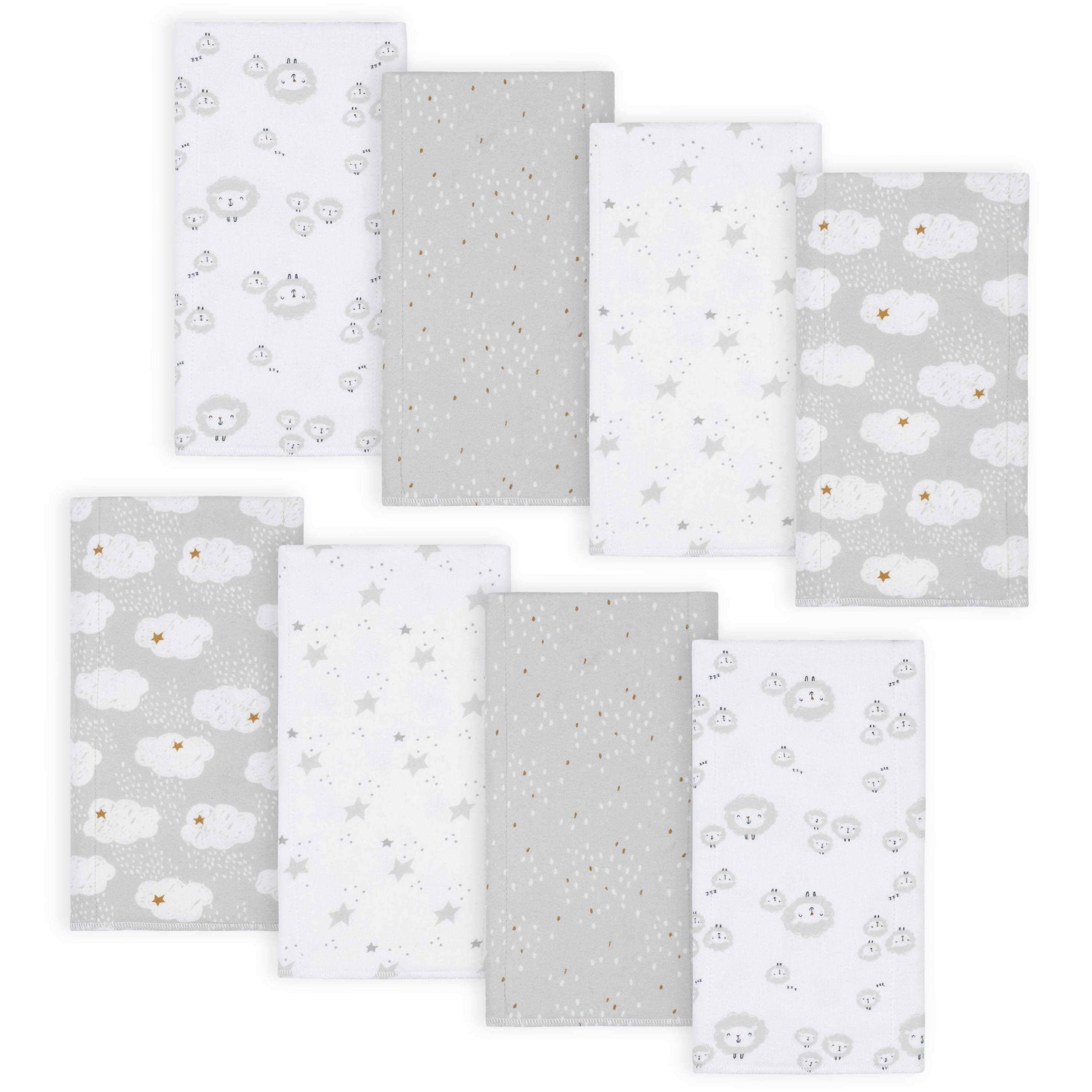8-Pack Baby Neutral Sheep Flannel Burp Cloths