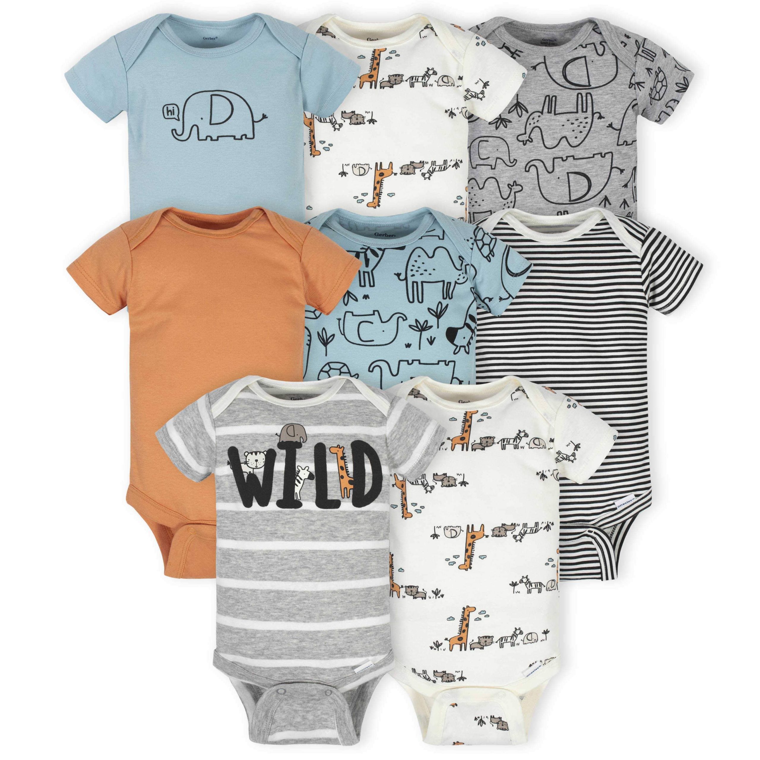 8-Pack Baby Boys Jungle Short Sleeve Onesies® Bodysuits