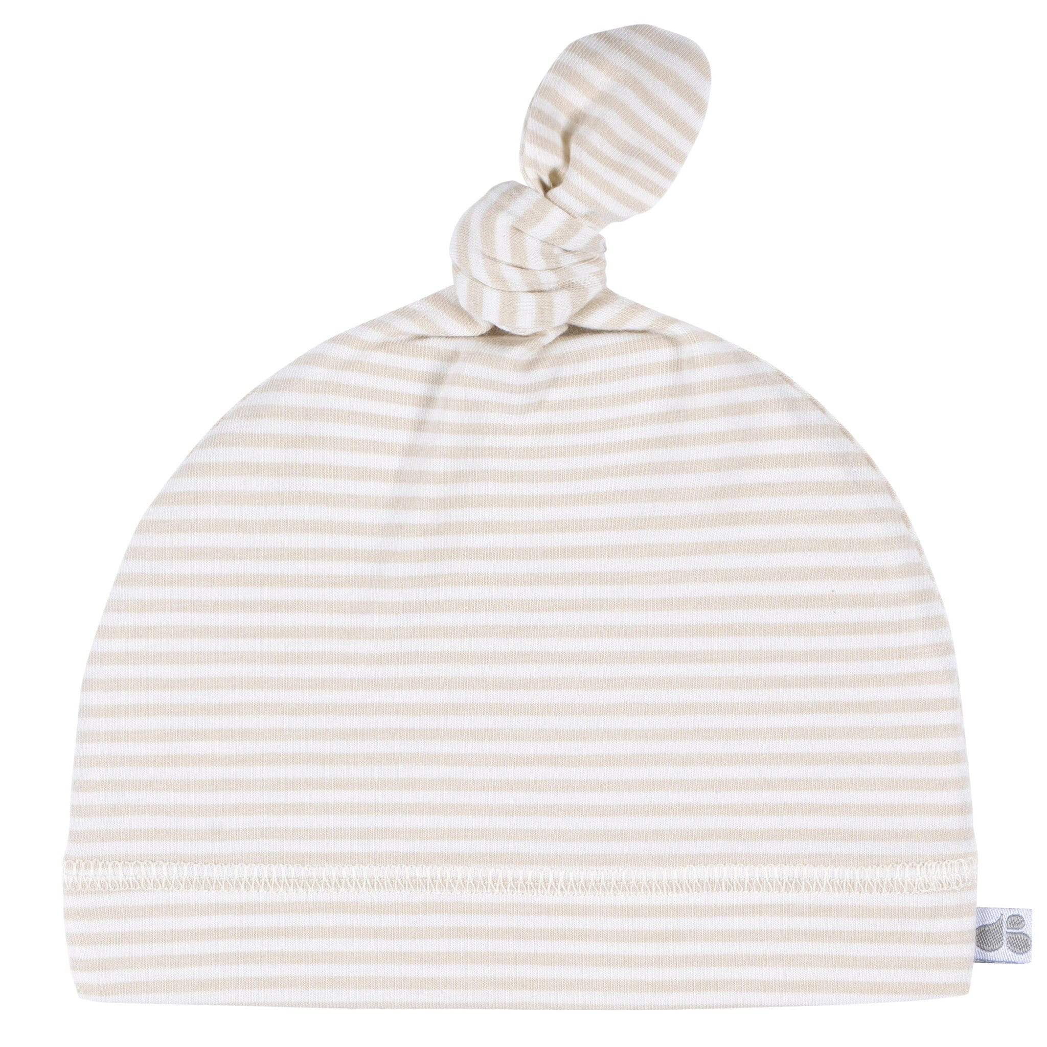 2-Piece Baby Neutral Tan Stripe Swaddle Blanket & Hat Set - Image 2