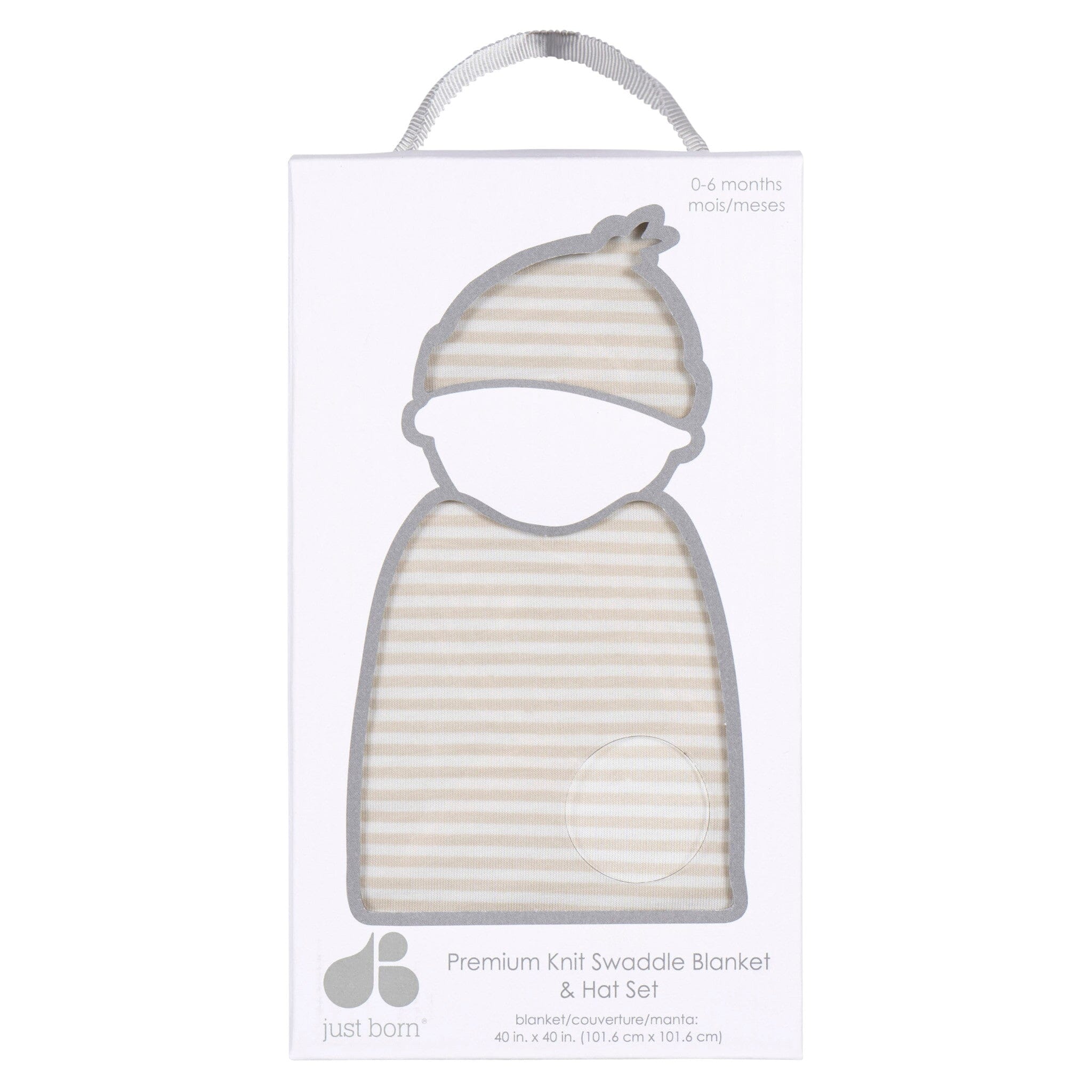 2-Piece Baby Neutral Tan Stripe Swaddle Blanket & Hat Set - Image 3