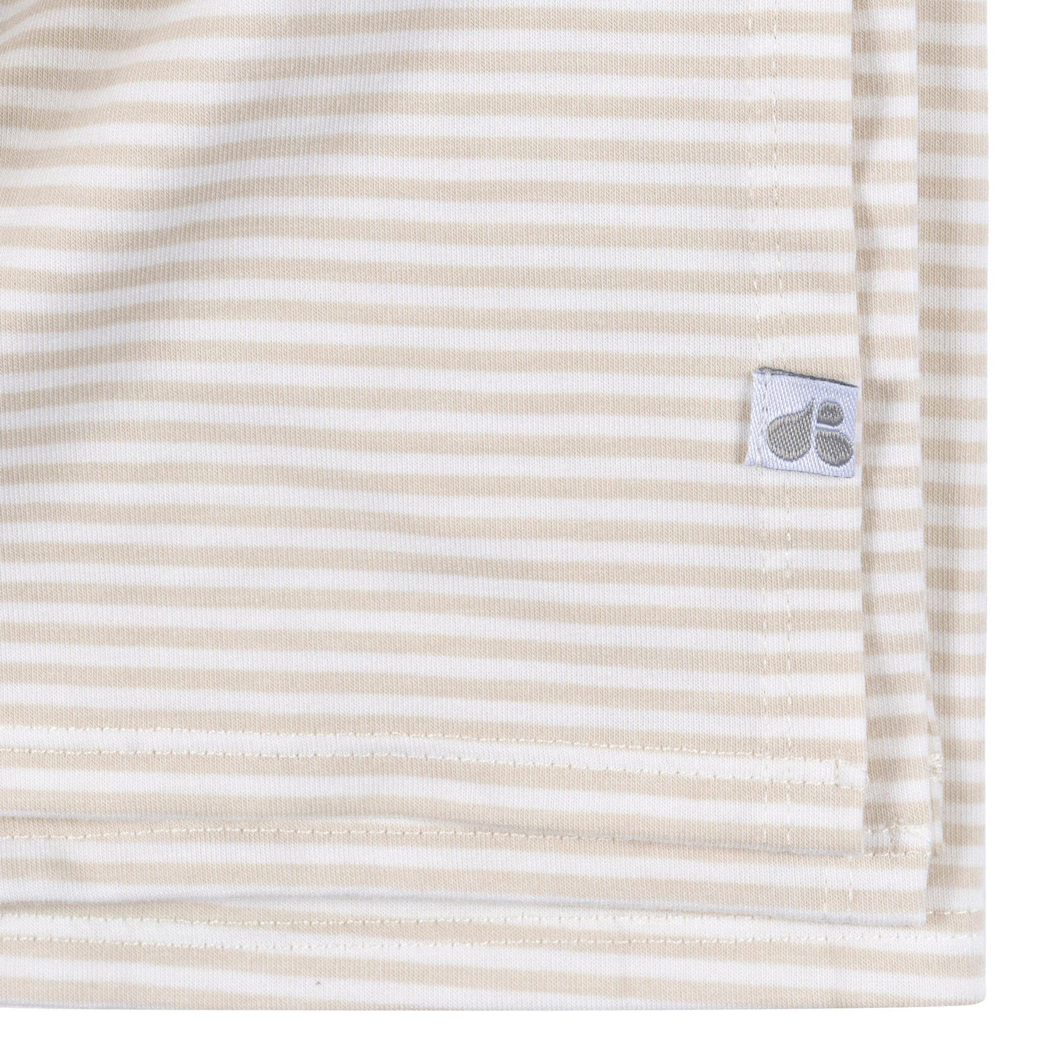 2-Piece Baby Neutral Tan Stripe Swaddle Blanket & Hat Set - Image 5