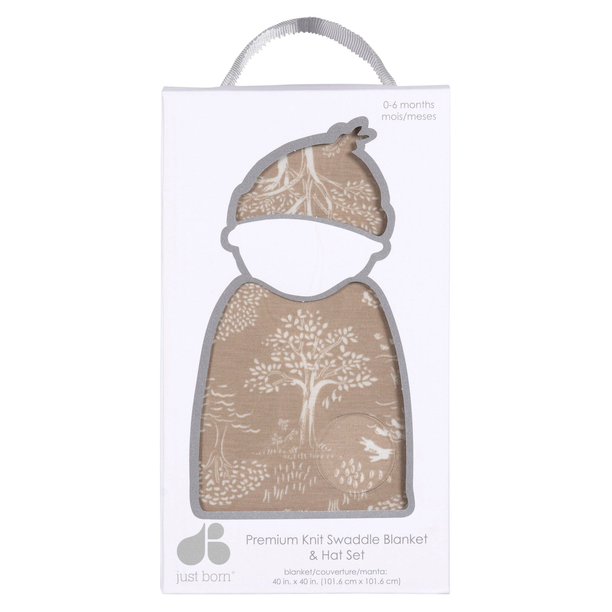 2-Piece Baby Neutral Ivory Tan Forest Swaddle Blanket & Hat Set - Image 4