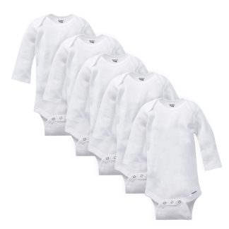5-Pack White Organic Long-Sleeve Onesies® Bodysuits