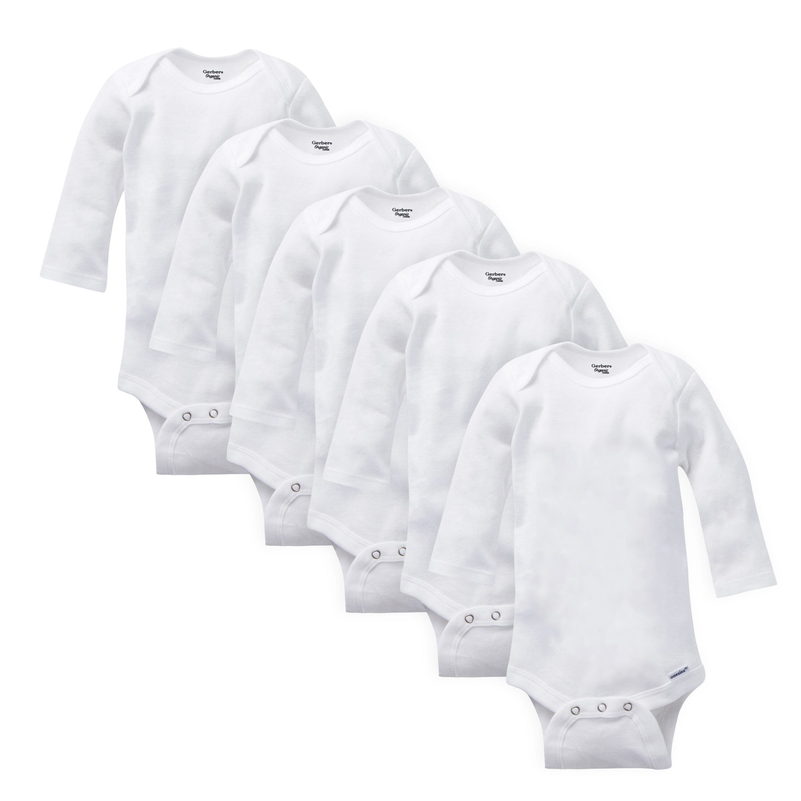 5-Pack White Organic Long-Sleeve Onesies® Bodysuits