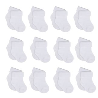 12-Pack Baby Neutral White Jersey Cuffed Bootie Socks