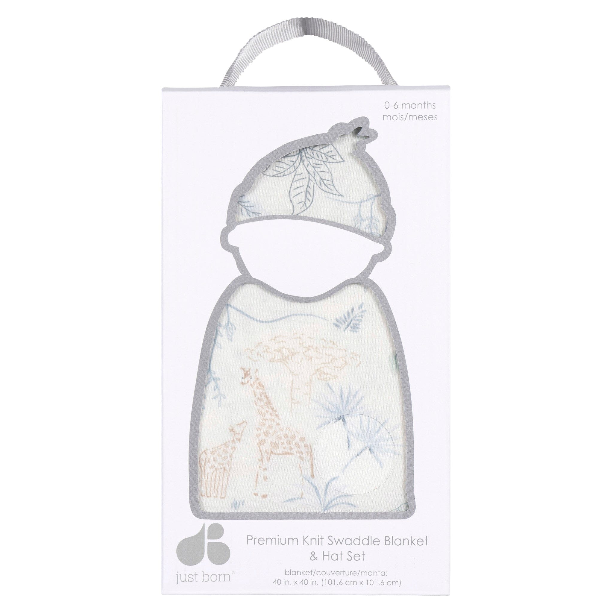 2-Piece Baby Boys Ivory Blue Palms Swaddle Blanket & Hat Set - Image 4